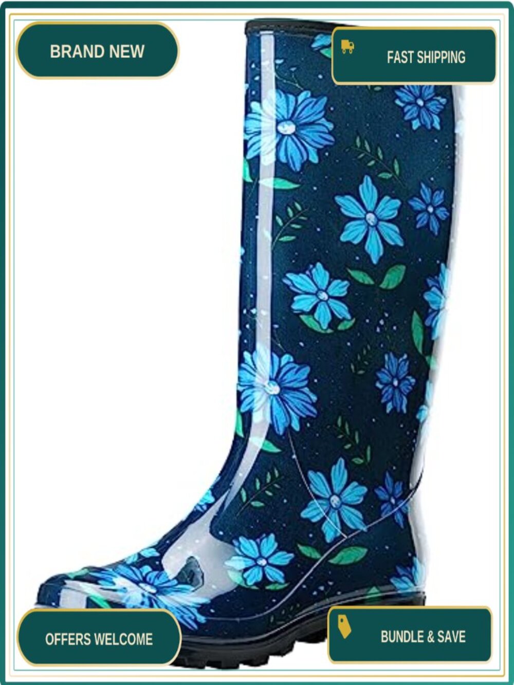 HISEA Womens Slim Calf Tall Rain Boots Waterproof Garden Boots PVC